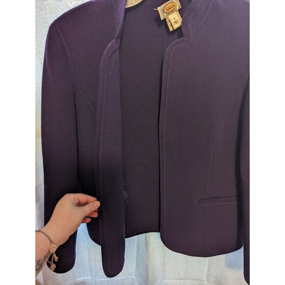 Talbots Dark Purple 100% Wool Open Blazer Size 6 Lined Shoulder Pads - Picture 6 of 14